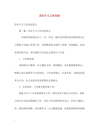 店长个人工作总结