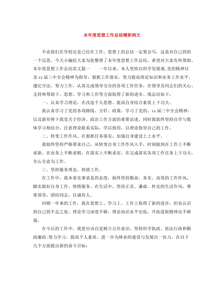 本年度思想工作总结精彩例文_第1页