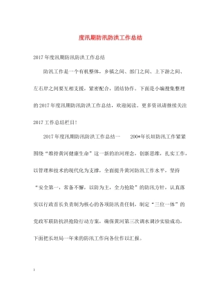 汛期防汛防洪工作总结