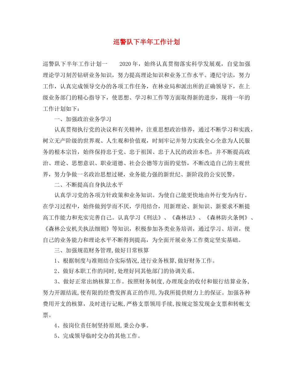 巡警队下半年工作计划 _第1页