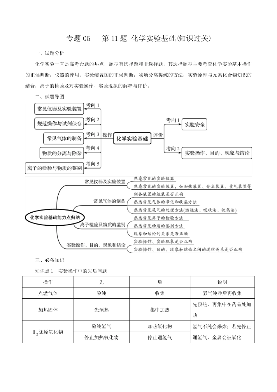 ...第11题 化学实验基础(知识过关)2021年高考化学三轮冲刺复习(教师..._第1页
