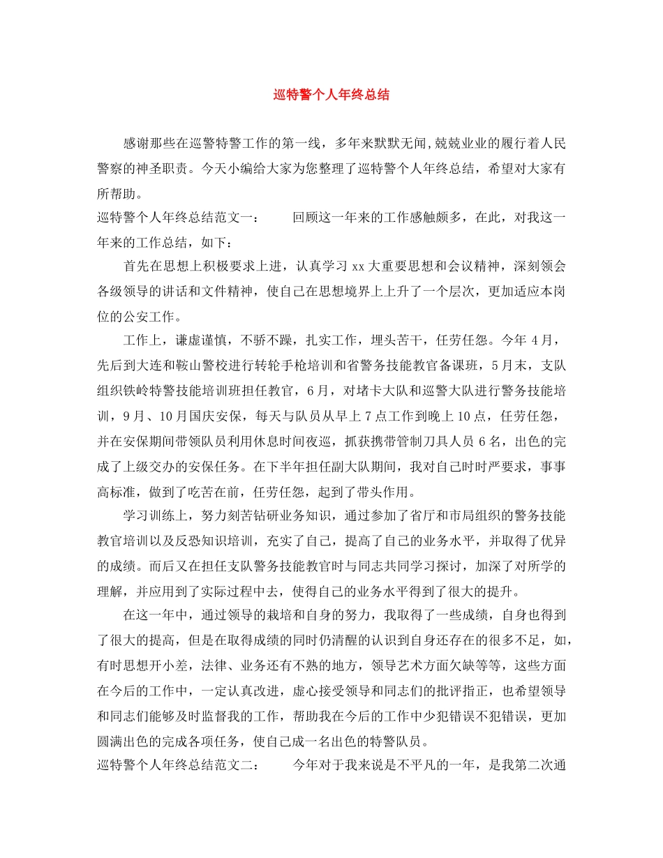 巡特警个人年终总结 _第1页