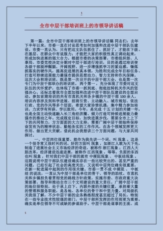 全市中层干部培训班上的市领导讲话稿