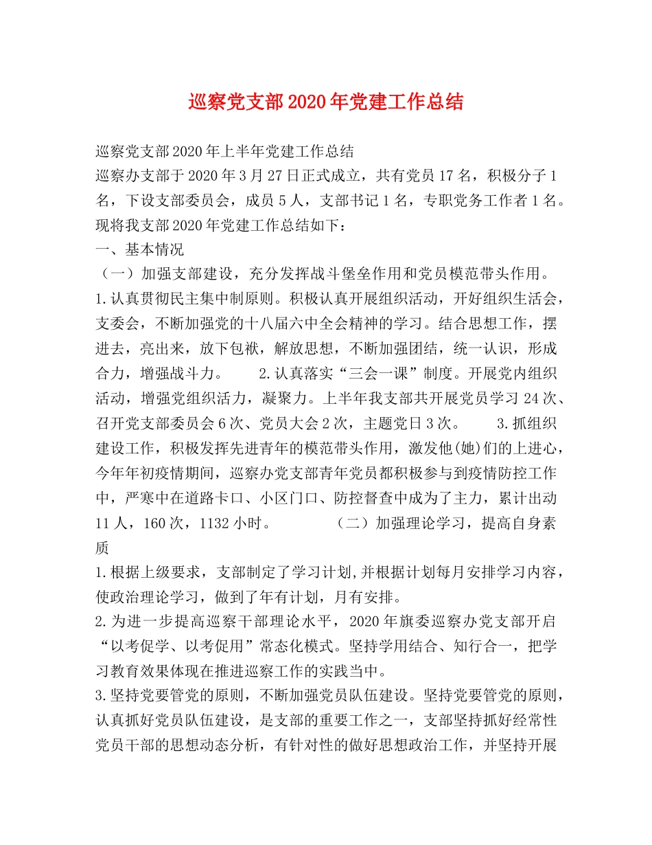 巡察党支部2020年党建工作总结 _第1页