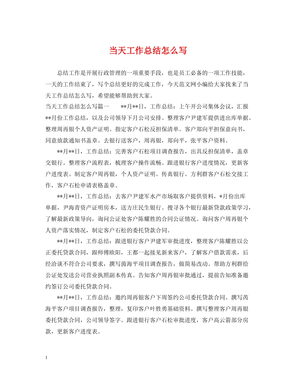 当天工作总结怎么写_第1页