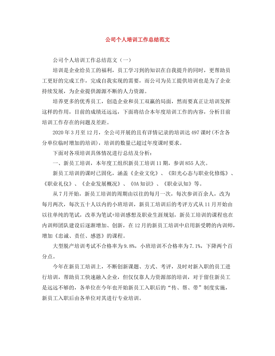 公司个人培训工作总结范文_第1页