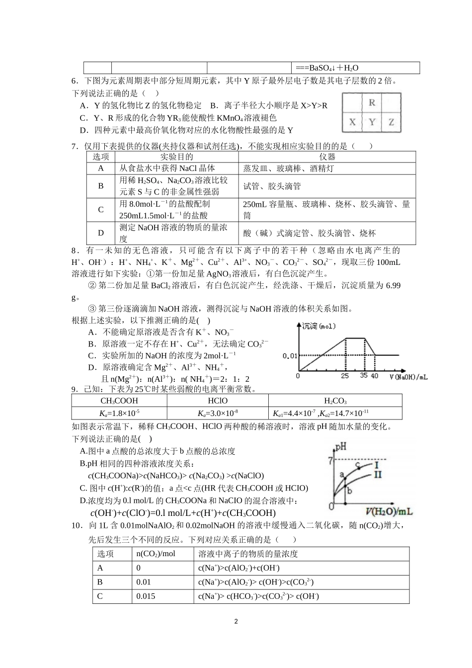 石室中学高2017届高三上期化学第四周周练_第2页