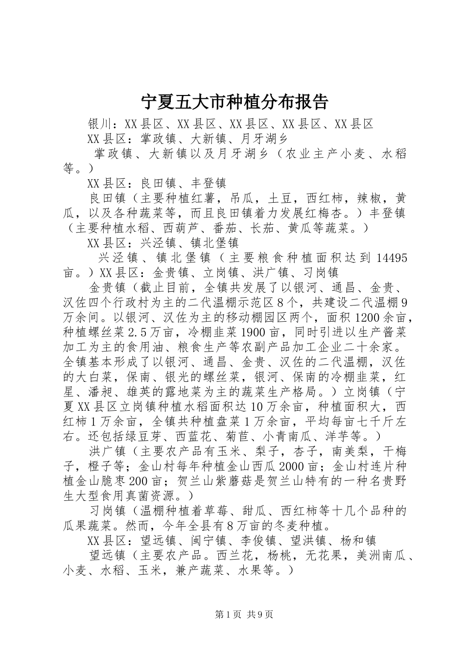 宁夏五大市种植分布报告_第1页