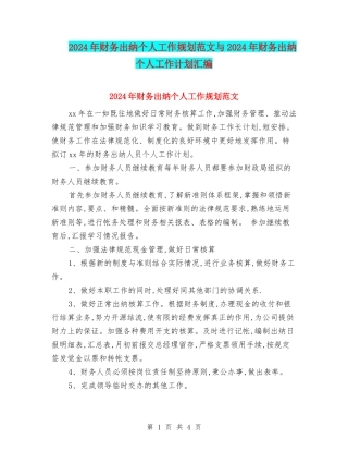 2024年财务出纳个人工作规划范文与2024年财务出纳个人工作计划汇编