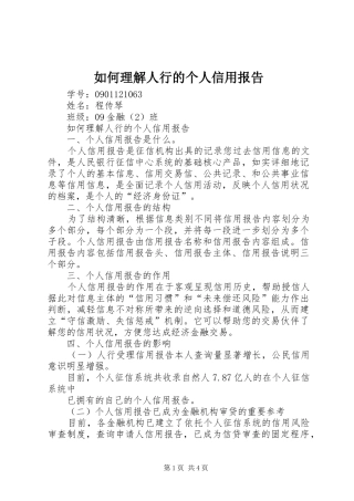 如何理解人行的个人信用报告