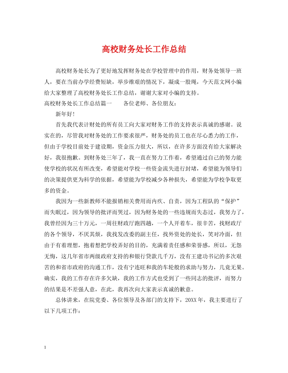 高校财务处长工作总结_第1页