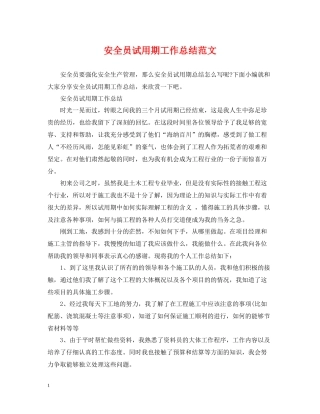 安全员试用期工作总结范文