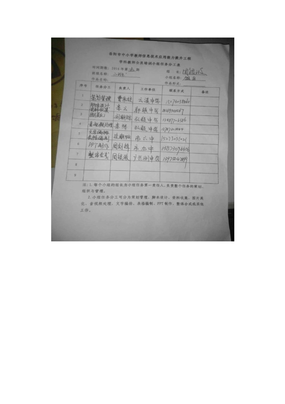 二班五组李琴分工表_第1页