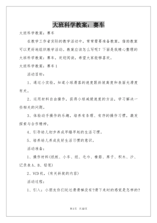 大班科学教案：赛车