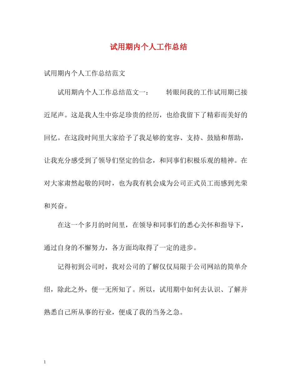 试用期内个人工作总结_第1页