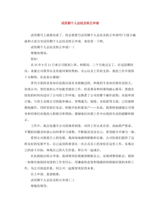 试用期个人总结及转正申请
