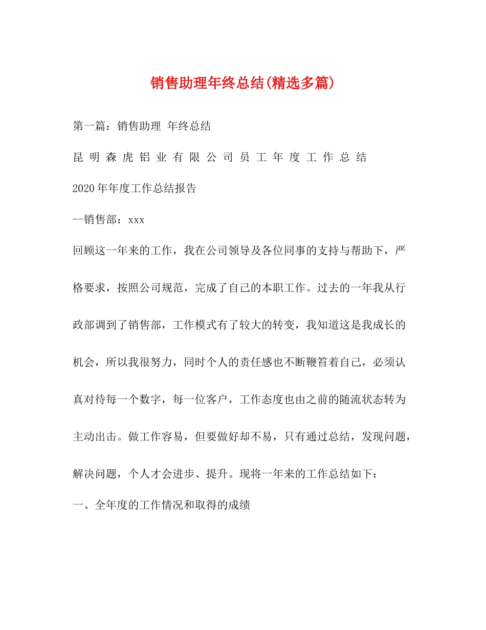 销售助理年终总结精选多篇)_第1页