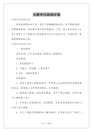 大班半日活动参考计划