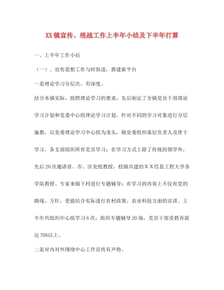 镇宣传统战工作上半年小结及下半年打算