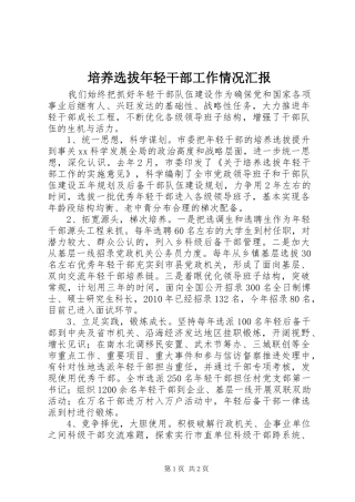 培养选拔年轻干部工作情况汇报