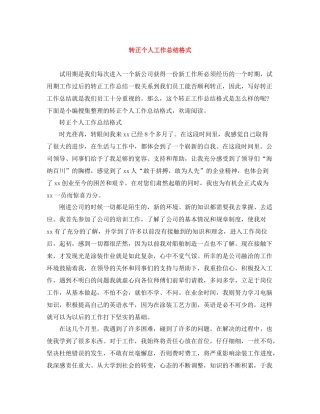 转正个人工作总结格式