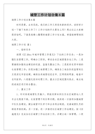 城管工作参考计划合集6篇