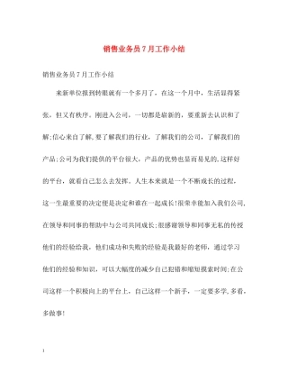 销售业务员7月工作小结