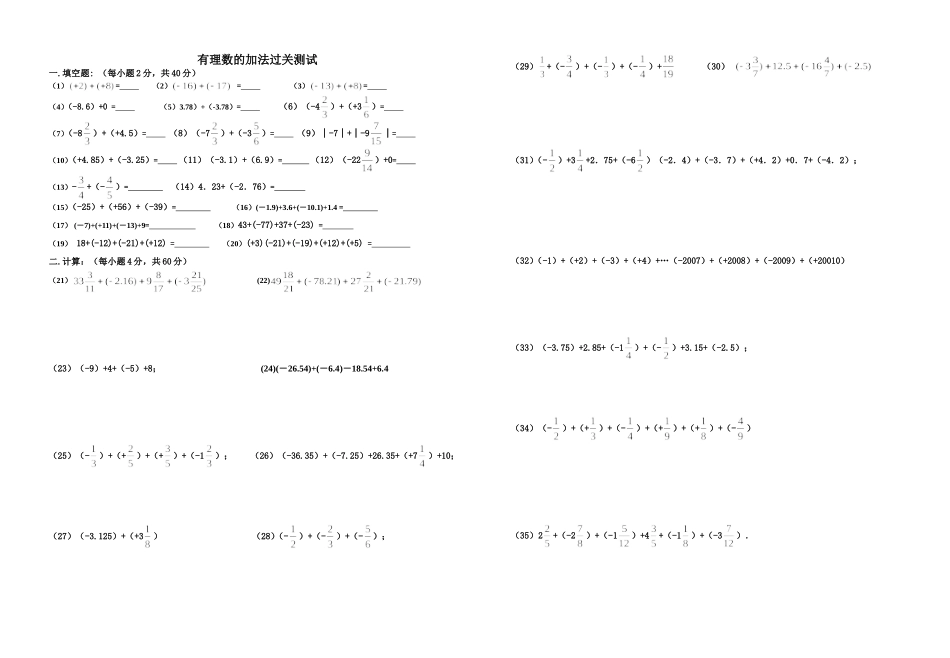 有理数的加法过关测试_第1页