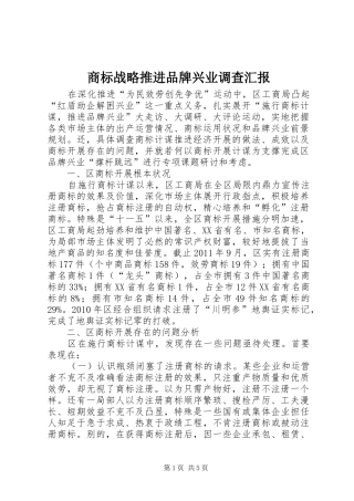 商标战略推进品牌兴业调查汇报