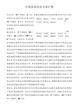 中国各省市县名录汇集中国省市县名录