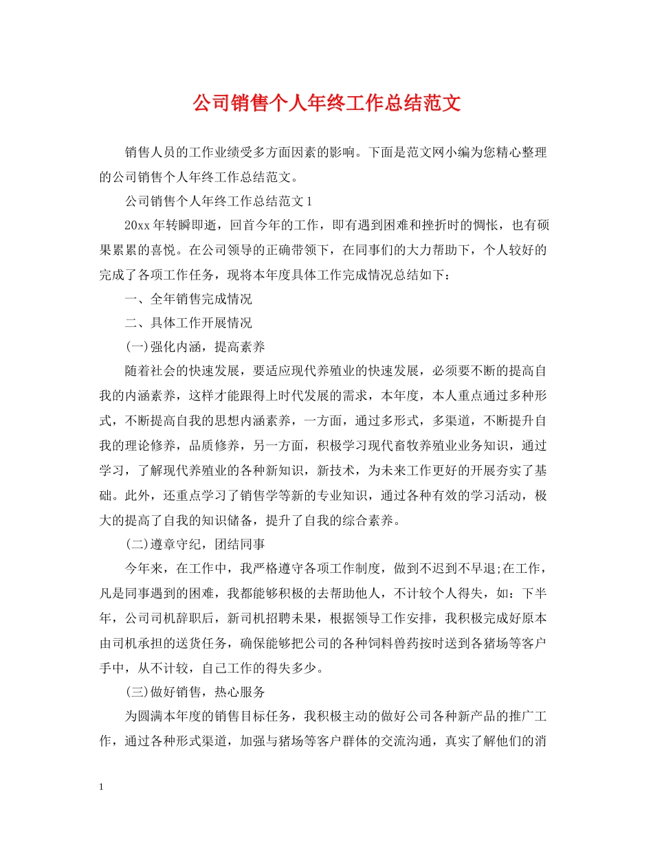 公司销售个人年终工作总结范文_第1页