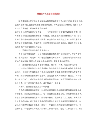 销售员个人总结与自我评价