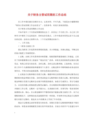 关于财务主管试用期的工作总结