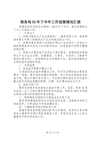 商务局XX年下半年工作进展情况汇报