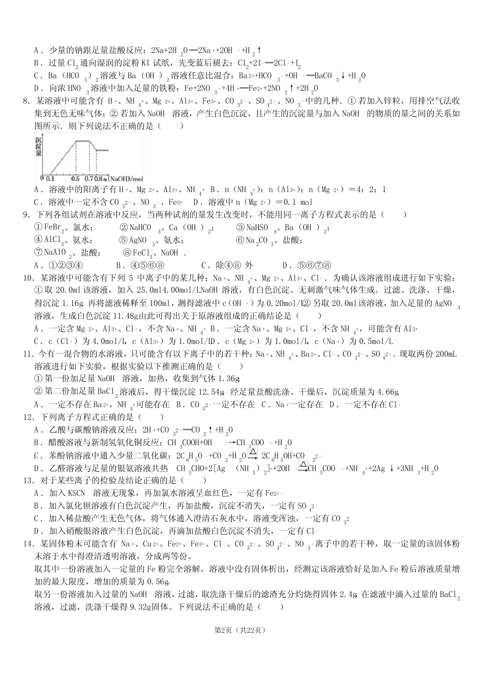 高中化学离子反应典型题集锦带答案_第2页