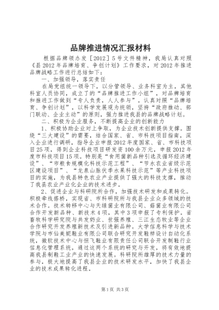 品牌推进情况汇报材料