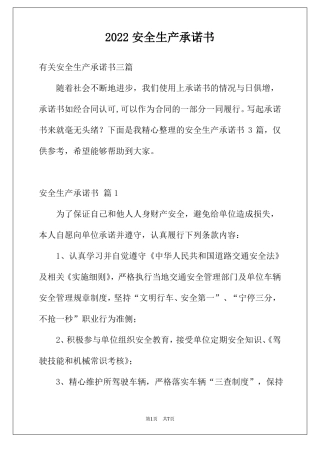 2022安全生产承诺书