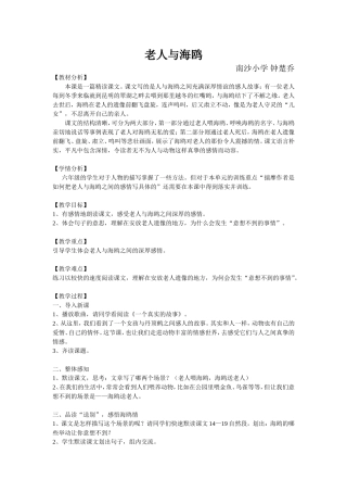 人教版六年级上册《老人与海鸥》教案设计