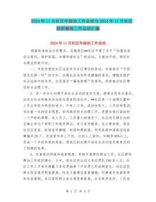 2024年11月社区年综治工作总结与2024年11月社区挂职锻炼工作总结汇编