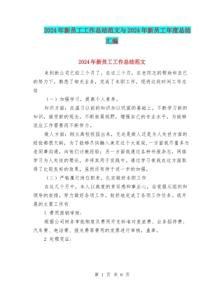 2024年新员工工作总结范文与2024年新员工年度总结汇编