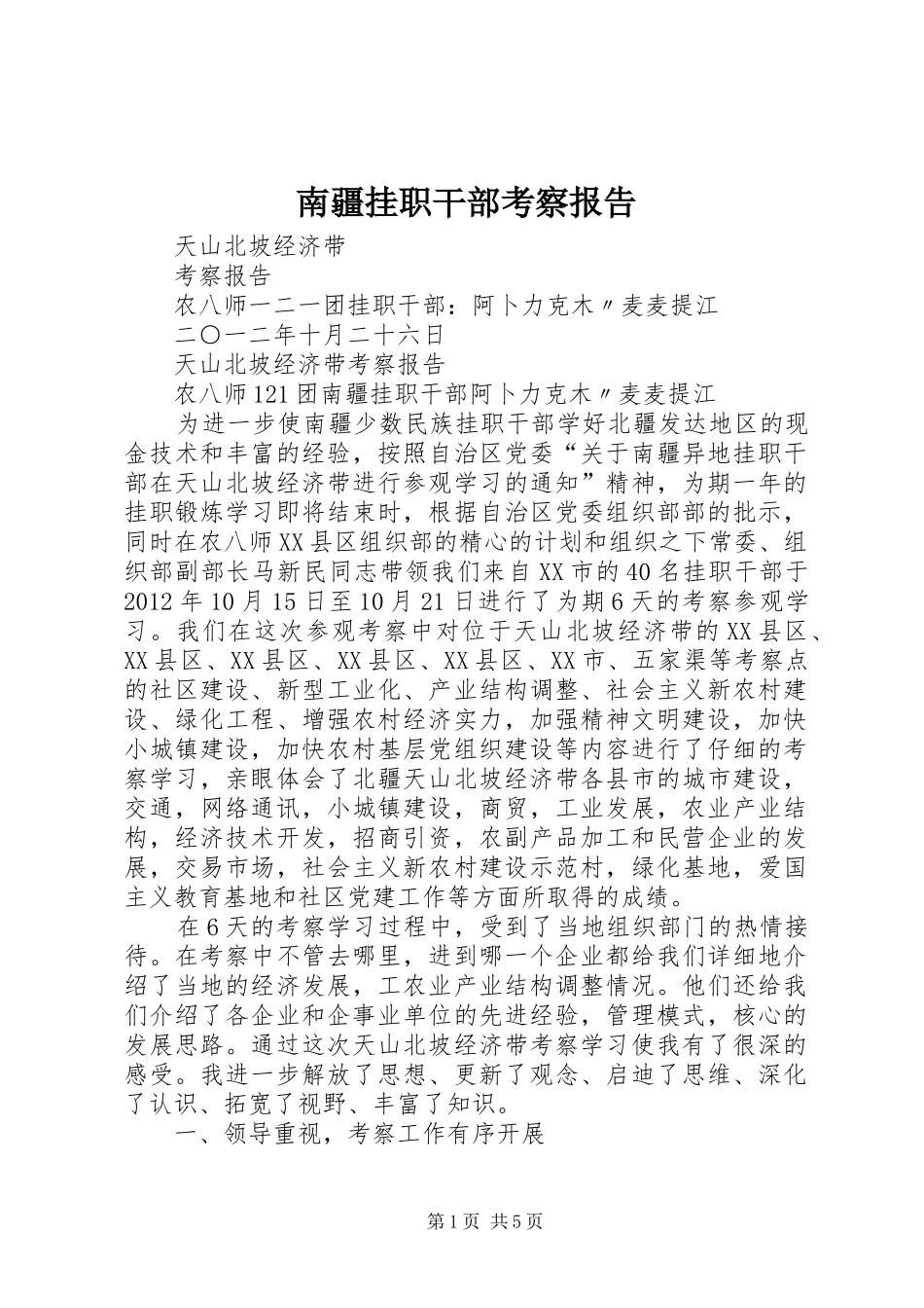 南疆挂职干部考察报告_第1页