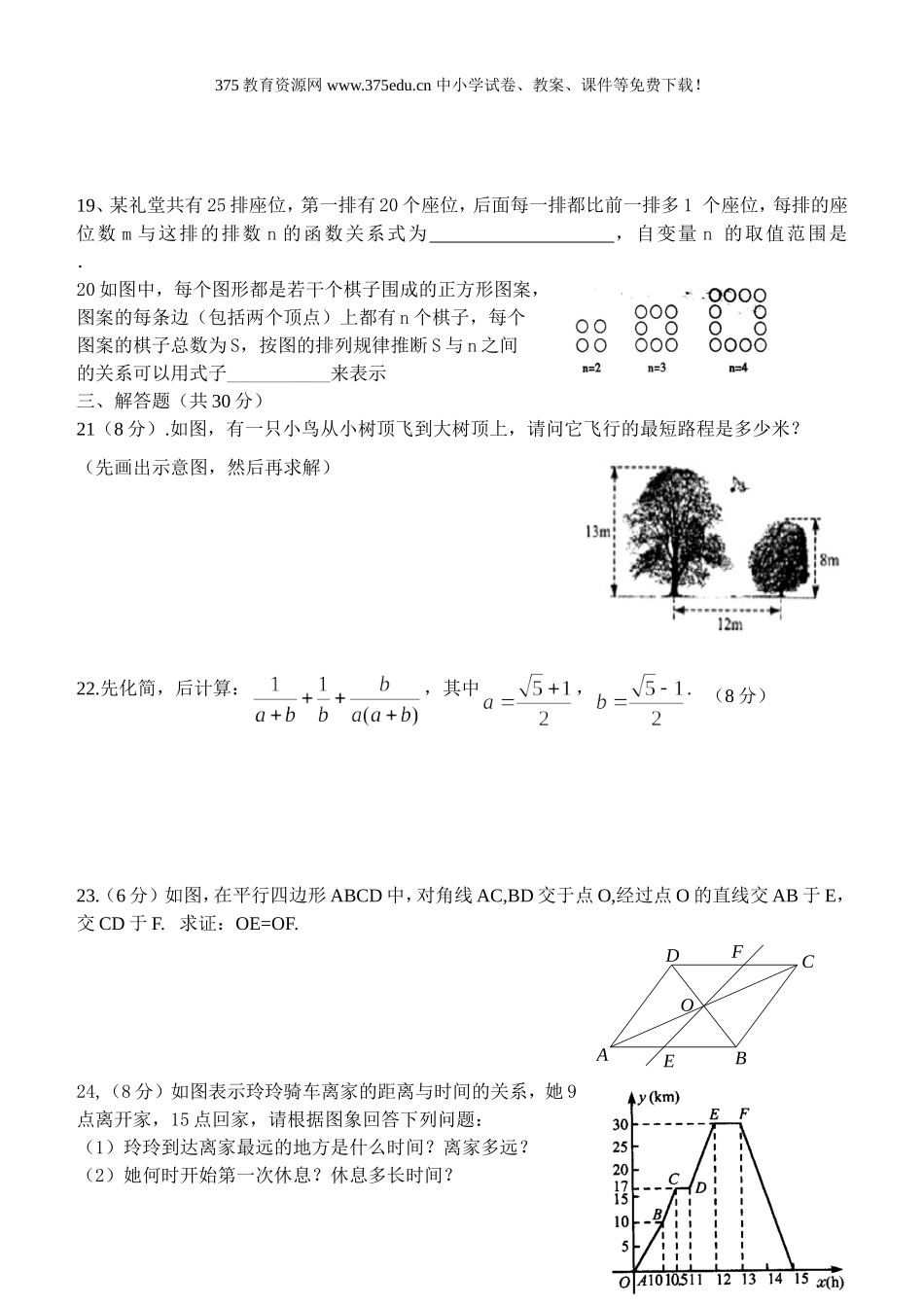 2016年春新人教版八年级下册数学期中试卷及答案_第3页