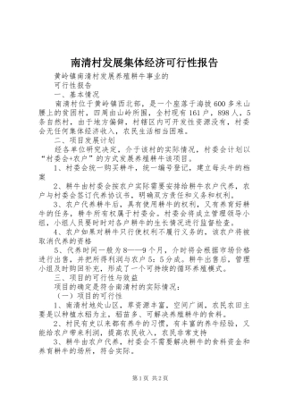 南清村发展集体经济可行性报告