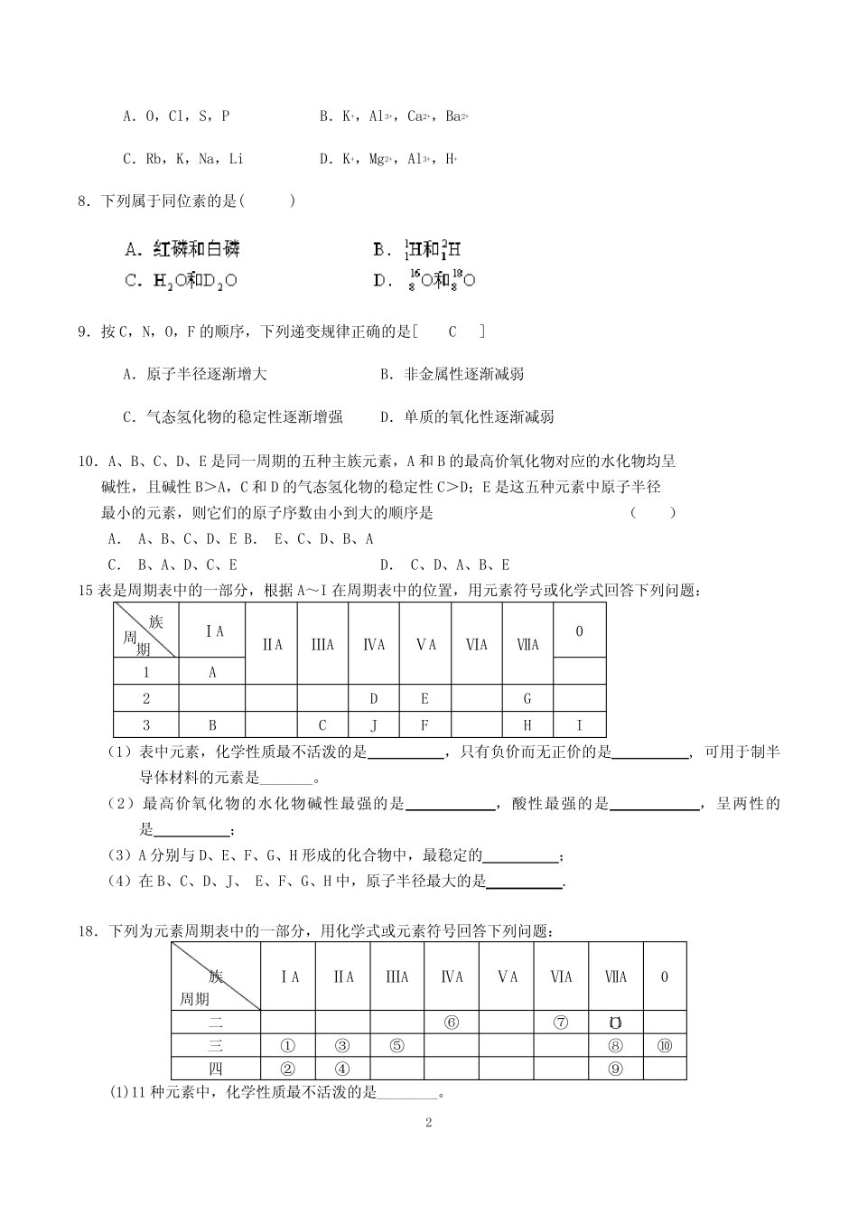 (完整版)元素周期律习题(附答案)_第2页
