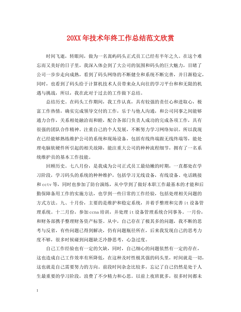 技术年终工作总结范文欣赏_第1页