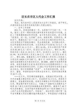 区长在市区人代会工作汇报