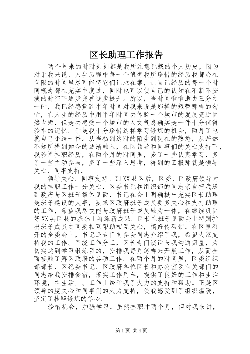 区长助理工作报告_第1页