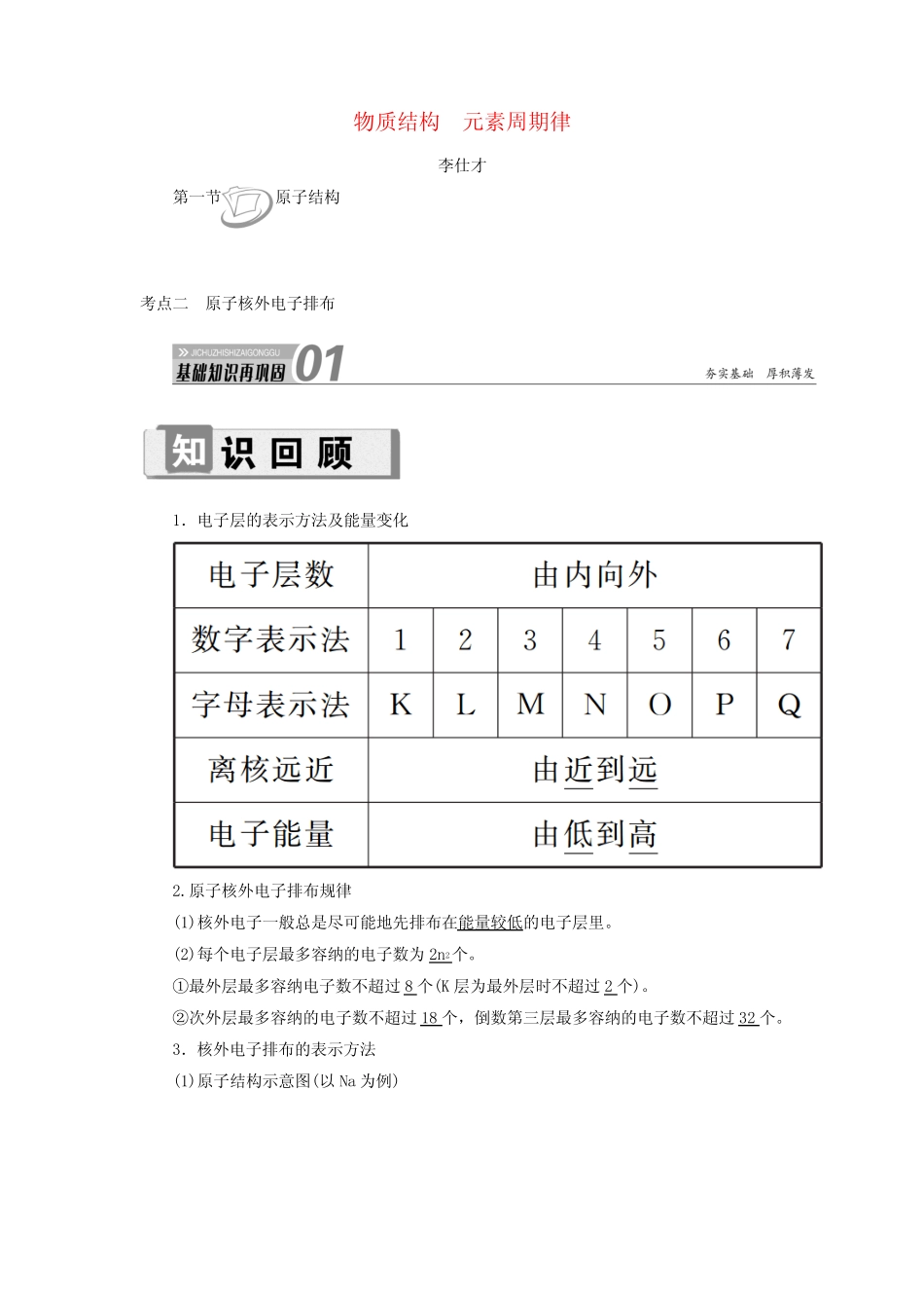 2019高考化学(物质结构元素周期律)第1节原子结构考点(2)原子核外电子..._第1页