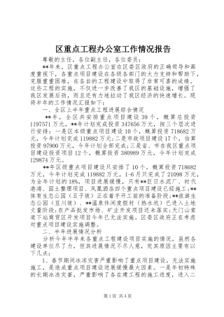 区重点工程办公室工作情况报告