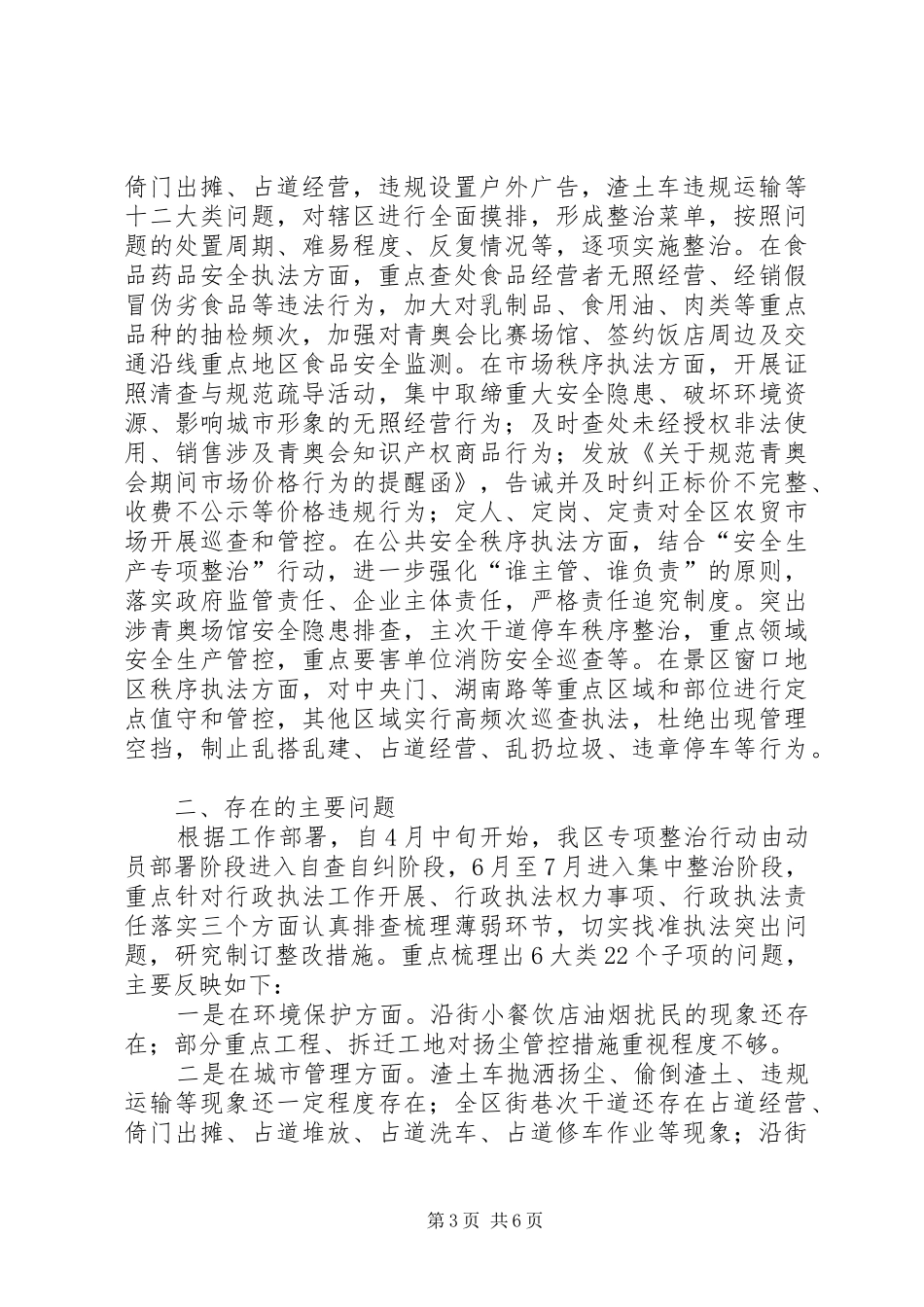 区迎“青奥”行政执法专项整治行动情况汇报_第3页
